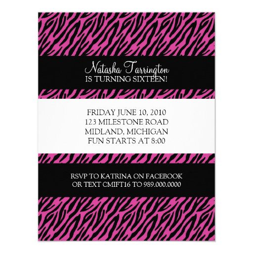 Sweet 16 Birthday Party Invitations {Zebra Print}