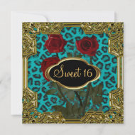 Sweet 16 Birthday Party Leopard Teal 5 Custom Announcement