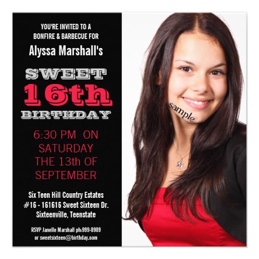 Sweet 16  Birthday Party Mod Black and Red Invites