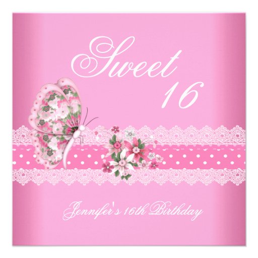 Sweet 16 Birthday Party Pink White Pink Spot Pink Invitations