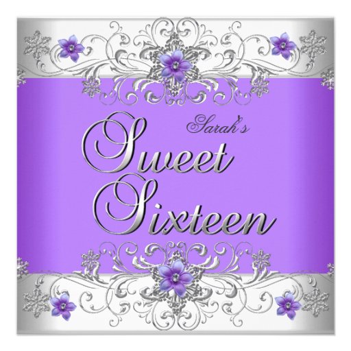Sweet 16 Birthday Party Purple White Diamond Personalized Invites