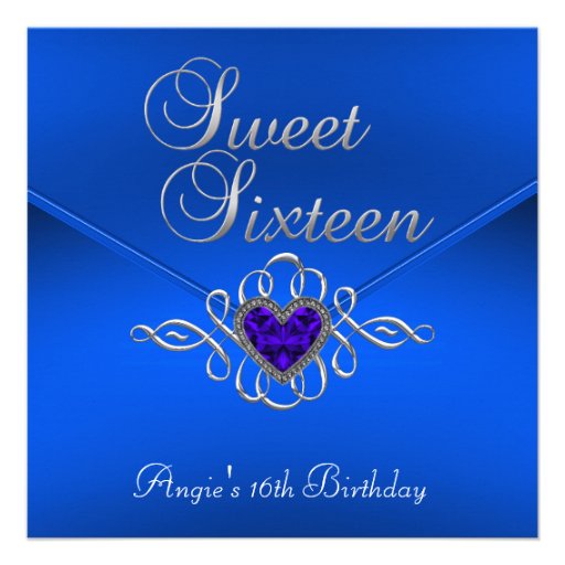 Sweet 16 Birthday Party Royal Blue Gem Velvet Announcement