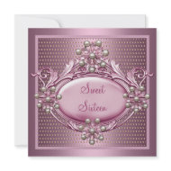 Sweet 16 Birthday Party Satin Pink Pearl Jewel invitation