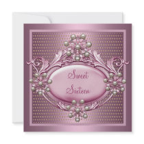 Sweet 16 Birthday Party Satin Pink Pearl Jewel Invites