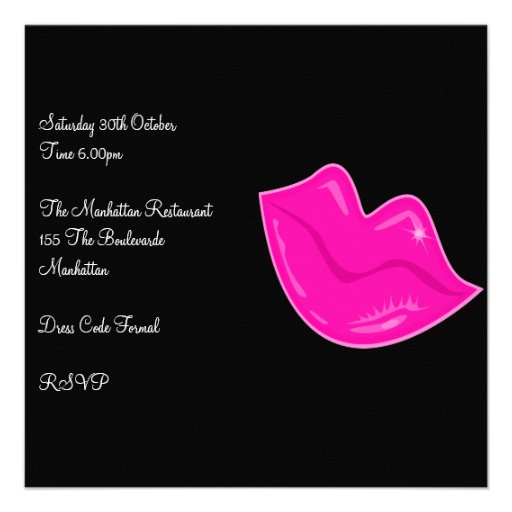 Sweet 16 Birthday Pretty Pink Lips on Black 2 Invitations