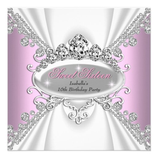 Sweet 16 Birthday Princess Pink Diamonds Tiara Invites