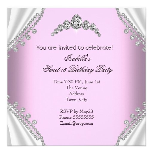 Sweet 16 Birthday Princess Pink Diamonds Tiara Invites