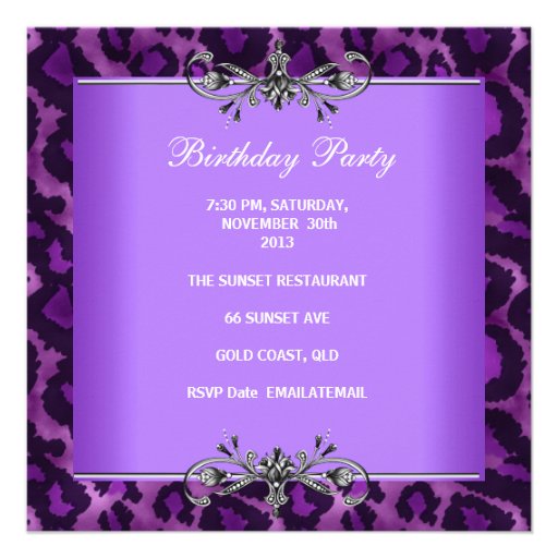 Sweet 16 Birthday Purple Leopard Silver Tiara Invitations