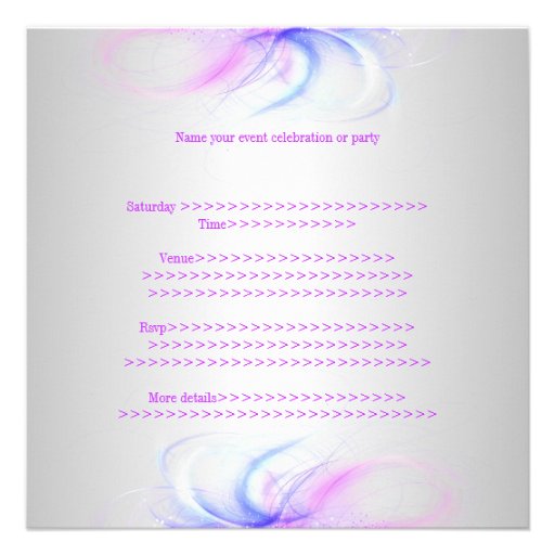 Sweet 16 Birthday Silver & Pink Purple Blue Swirls Custom Invite