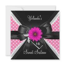 Sweet 16 Birthday Spot Polka Dot  Black White Pink Custom Invites
