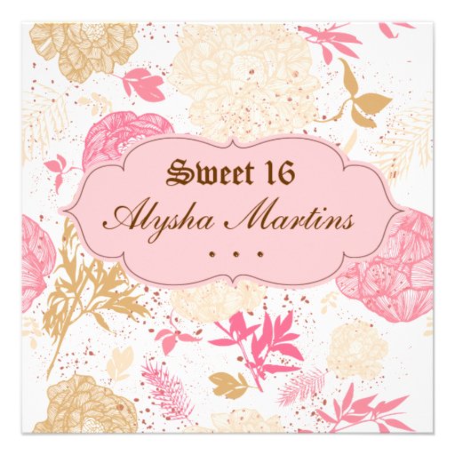 Sweet 16 Birthday Vintage Floral Pink White Personalized Announcement
