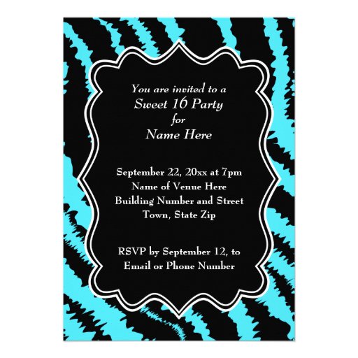 Sweet 16 Black and Turquoise Zebra Pattern Card