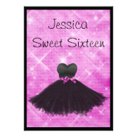 Sweet 16 Black Dress Pink Silver Glitter 3 Announcement
