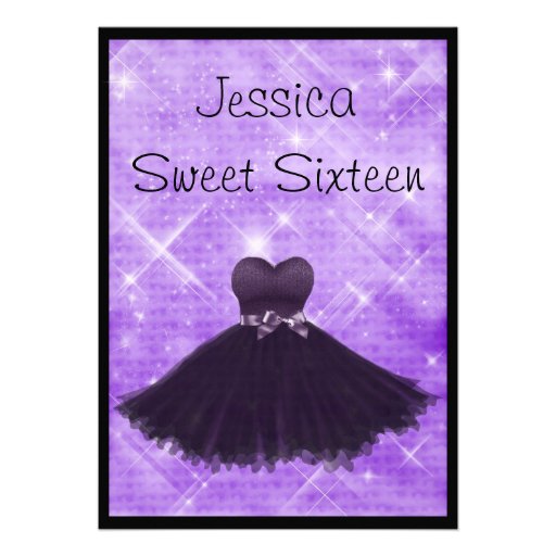 Sweet 16 Black Dress Purple Silver Glitter 3 Custom Invitation