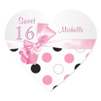Sweet 16 black,pink, white polka dots sticker