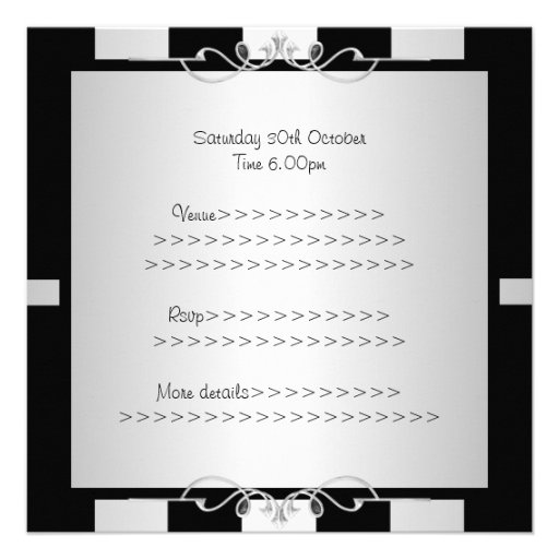 Sweet 16 Black & Silver Stripe Jewel Party Personalized Invite