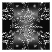 Sweet 16 Black & White Snowflake Birthday Invite
