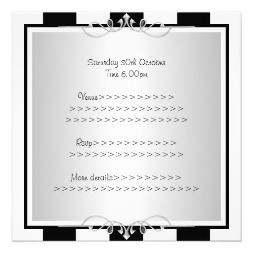 Sweet 16 Black & White Stripes Silver Jewel Party Personalized Invitations