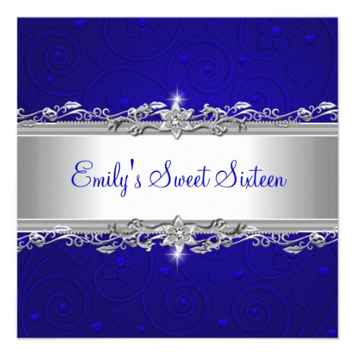 Sweet 16 Blue Silver Floral Love Birthday Party Invite