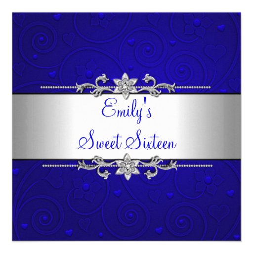 Sweet 16 Blue Silver Floral Love Birthday Party Custom Invitations