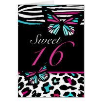 Sweet 16 Card Butterfly, Leopard & Zebra Print cards