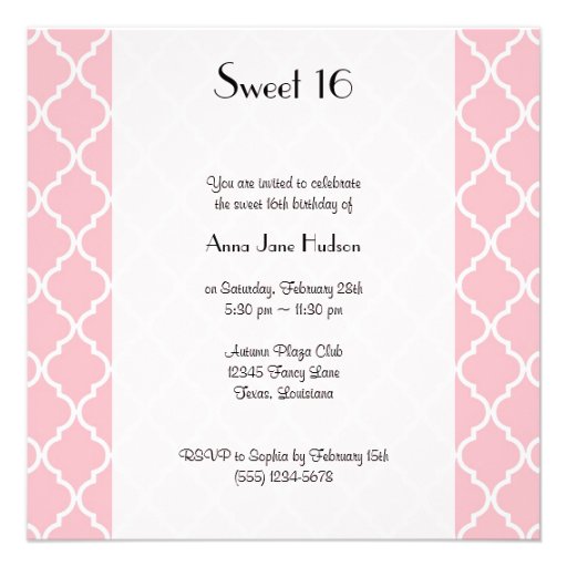 Sweet 16 Chic Moroccan Trellis Pink White Custom Announcements