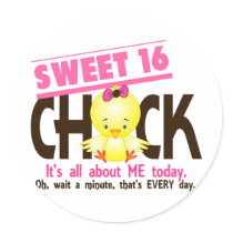 Sweet 16 Chick 3 Round Stickers