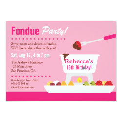 Sweet 16 Chocolate Fondue Birthday Party 4.5x6.25 Paper Invitation Card