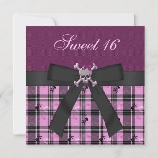 Sweet 16 Cute Skulls & Hearts Black, Purple & Pink zazzle_invitation