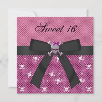Sweet 16 Cute Skulls & Polka Dots Pink Invites zazzle_invitation