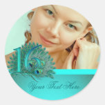 Sweet 16 elegant peacock feather template round sticker