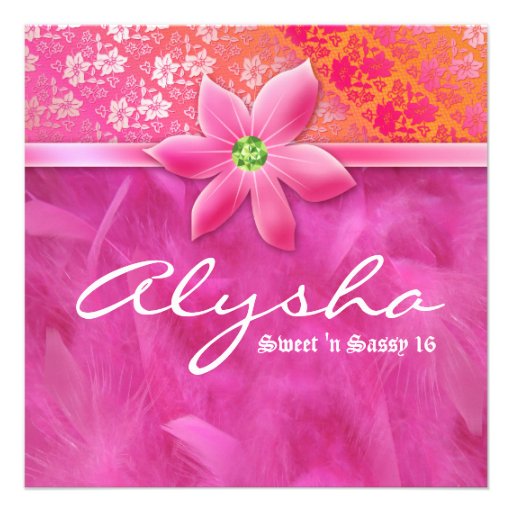 Sweet 16 Feather Boa Lace Floral Pink Custom Invite