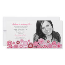 Sweet 16 Flowers Birthday Party Photo Invitation Picture Card