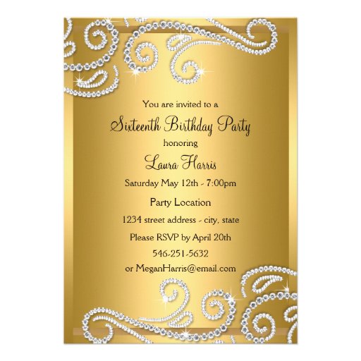 Sweet 16 Gold Bow & Sparkle Diamond Announcements