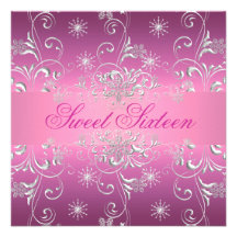 Sweet 16 Hot Pink Snowflake Birthday Invite
