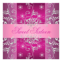 Sweet 16 Hot Pink/White Snowflake Birthday Invite