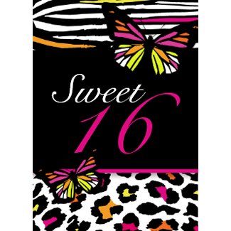 Sweet 16 Invitation Bright Butterfly & Zebra Print invitation