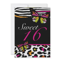 Sweet 16 Invitation Bright Butterfly & Zebra Print