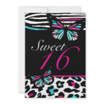 Sweet 16 Invitation Bright Butterfly &amp; Zebra Print