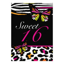 Sweet 16 Invitation Bright Butterfly & Zebra Print invitations