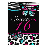 Sweet 16 Invitation Bright Butterfly & Zebra Print