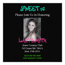 SWEET 16 Invititation Custom Invites