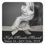Sweet 16 Large Photo with Silver Glitter Ribbon Square Stickers