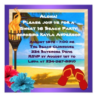 Sweet 16 Luau Beach Party Personalized Announcement