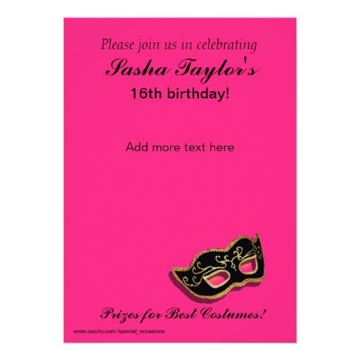 Sweet 16 Masquerade Costume Party Personalized Invitations