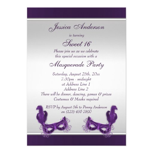Sweet 16 Masquerade Party in Purple & Silver Cards