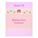 Sweet 16 Owl and Flowers Birthday Invitation