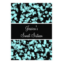 Sweet 16 Pale Teal Bubbles Black & White Custom Invite