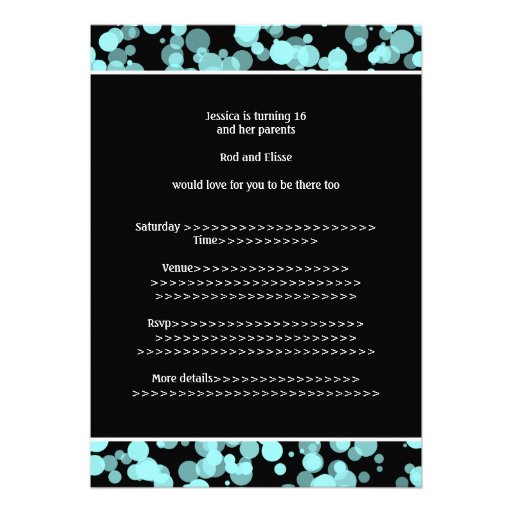 Sweet 16 Pale Teal Bubbles Black & White Custom Invite