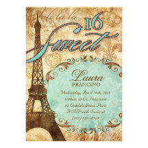 Sweet 16 Paris Invite Eiffel Tower Vintage Blue Br